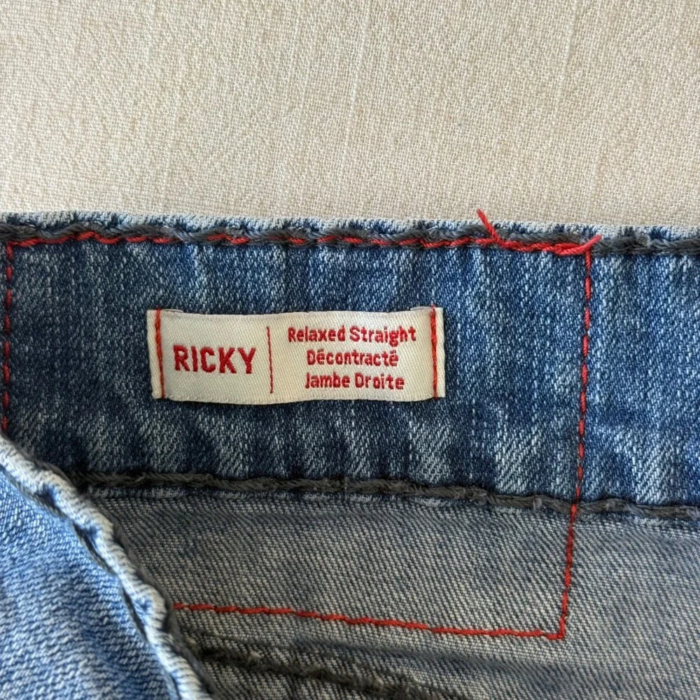 True Religion Ricky Relaxed Straight Jeans 34 Blue Contrast Stitch Y2K Denim